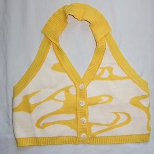 Yellow all over print tank crop top